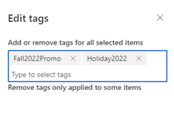 Edit tags dialog box to add or remove tags.