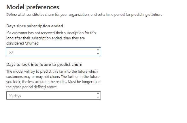 Select the model preferences and churn definition.