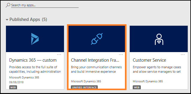 Dynamics 365 org URL and apps to go to Channel Integration Framework.