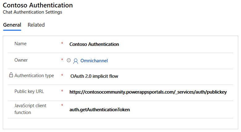 Configure chat authentication setting record.