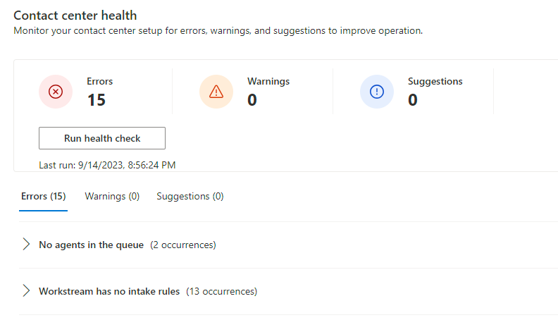 A screenshot of  the page after the health check runs.