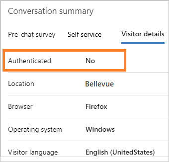 Unauthenticated chat shown as No on the Visitor details tab
