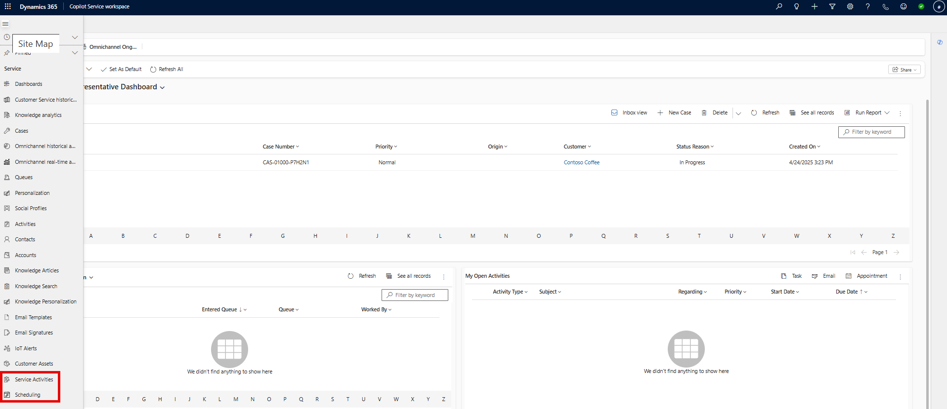 Access Scheduling in Customer Service workspace.