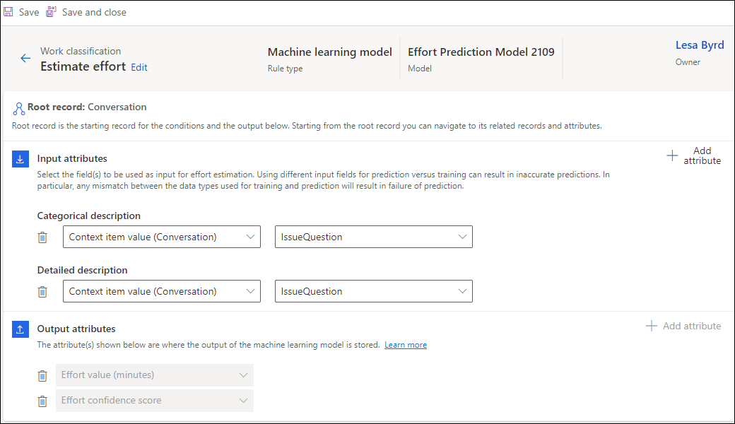 Choose input attributes for effort estimation.