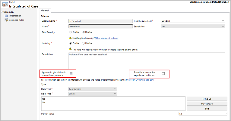 Enable a field for global filter and sort.