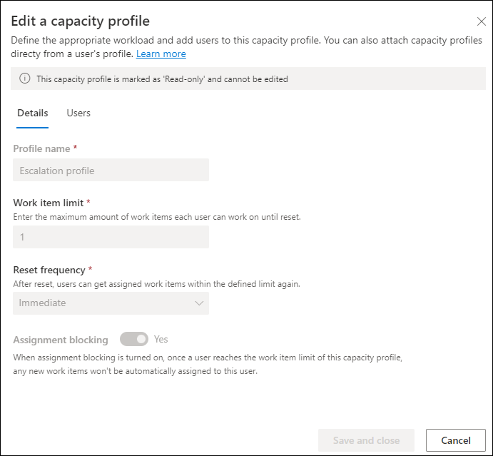 Escalation profile settings.