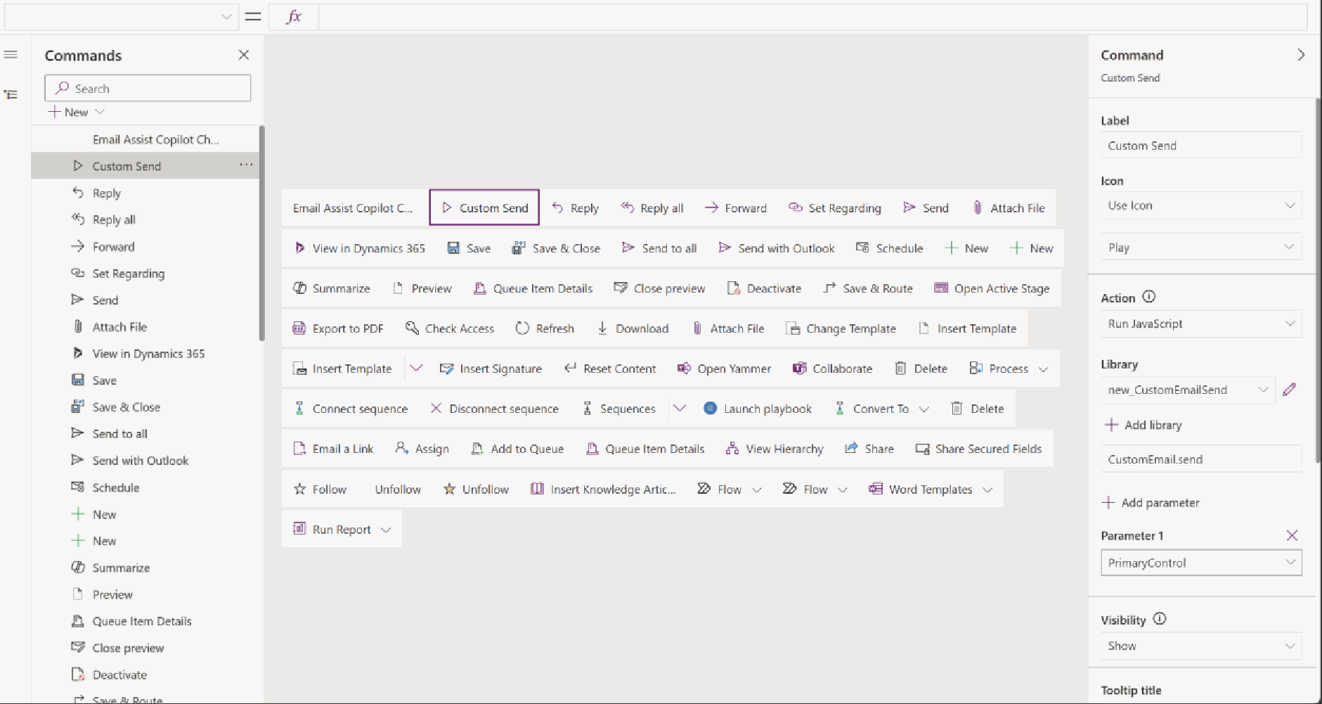 Screenshot of Send Email within commands.
