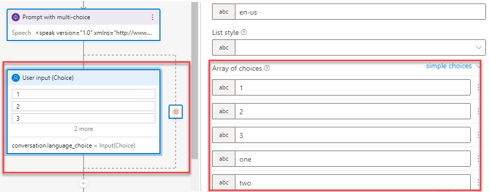 Set calues for an Array of choices.