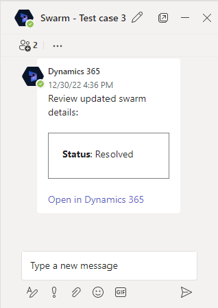 View of bot-posted resolved swarm status message.