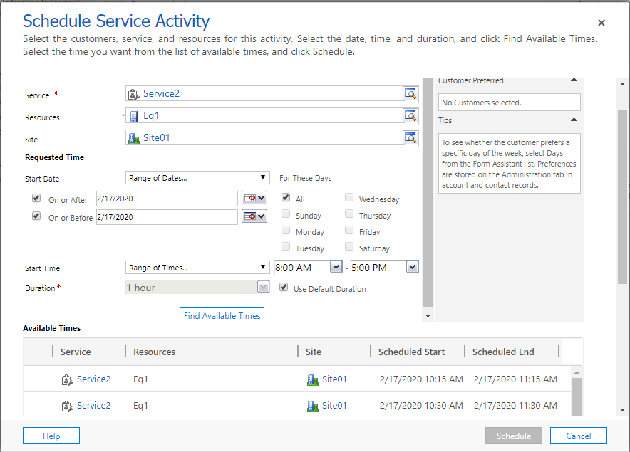 Service Activity screenshot for scenario 2.