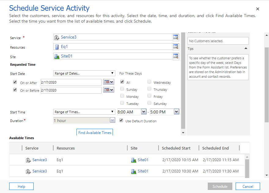 Service Activity screenshot for scenario 3.