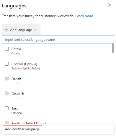 Add a custom language in a survey.