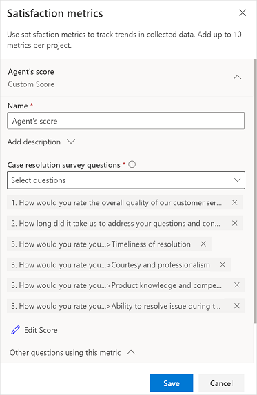 Add Custom Score satisfaction metric details.