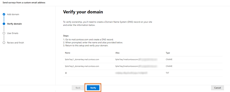 Verify DNS records.