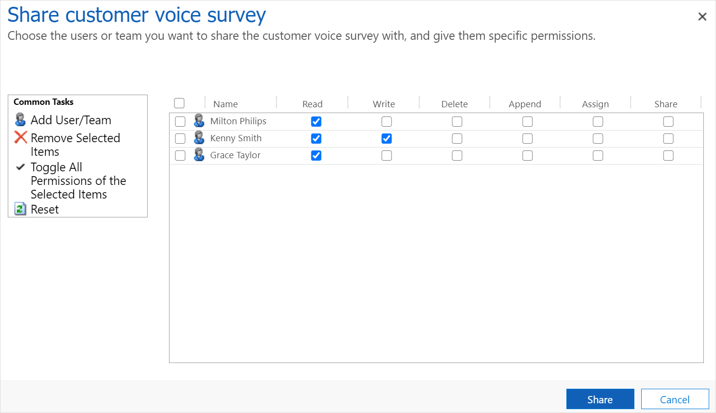 Add users to share a survey with.