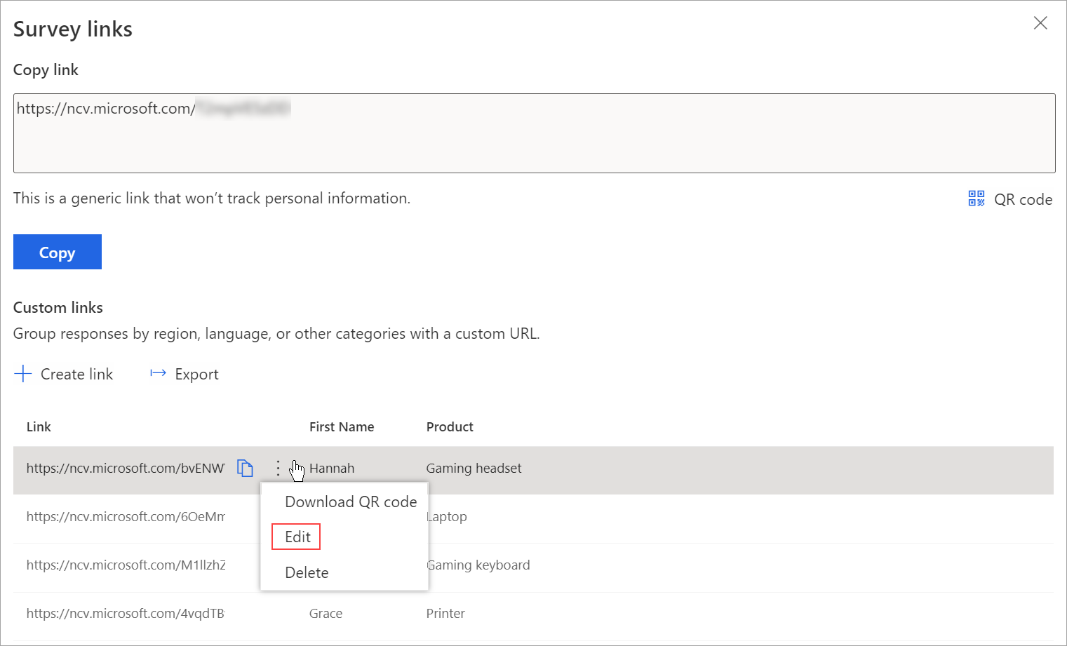 Formatting of the survey link