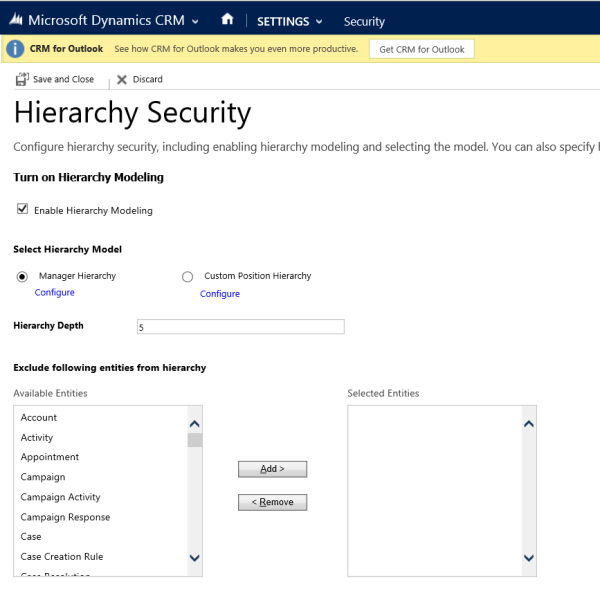 Set up hierarchy security in Dynamics 365 for Customer Engagement.