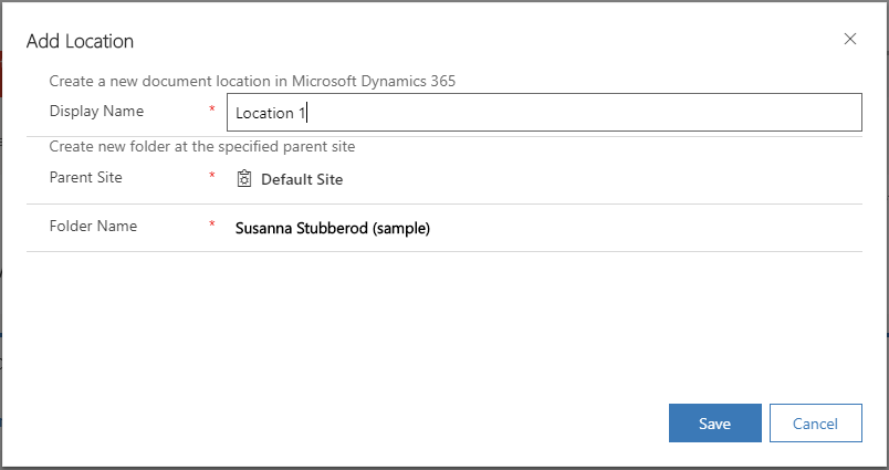 Dialog box to add a SharePoint location.