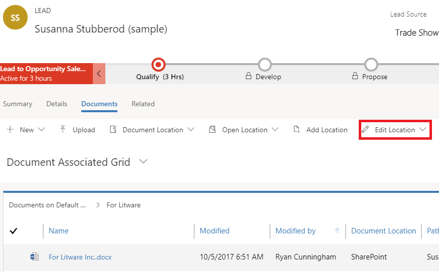 Edit document location from a record.