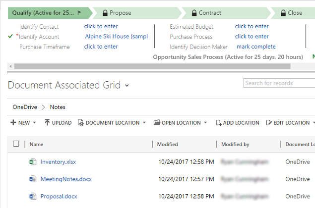 List of documents on OneDrive for Business.