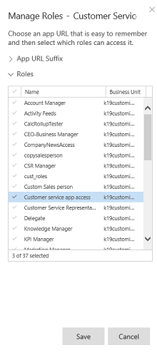 Manage security roles for the app.