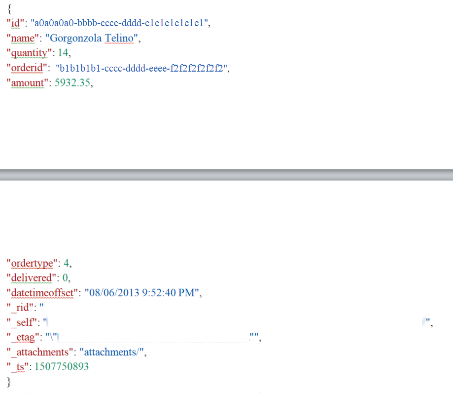 Example JSON for SQL API document.