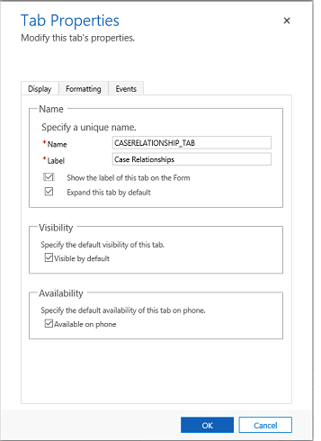 Tab properties dialog box.