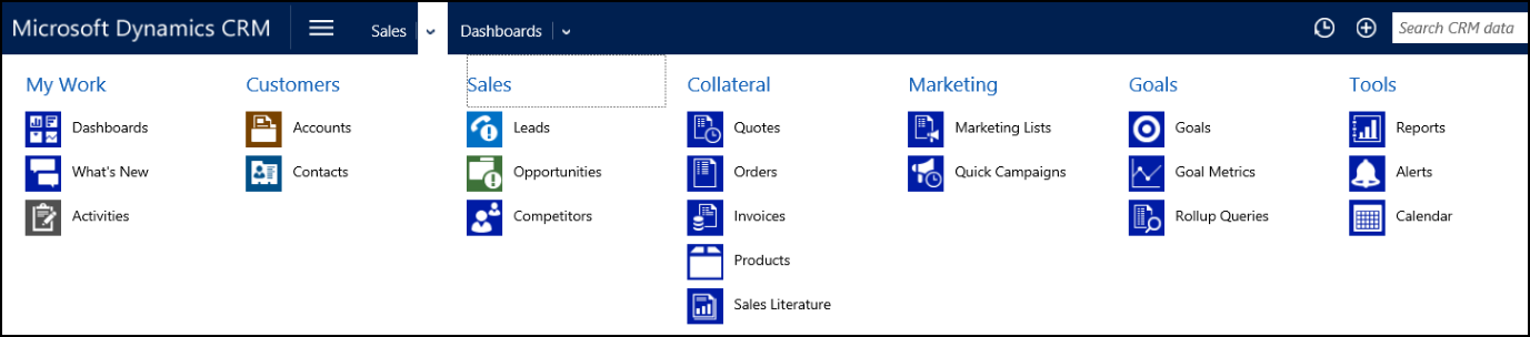 SiteMap shows groups and subareas in Dynamics 365 Customer Engagement.