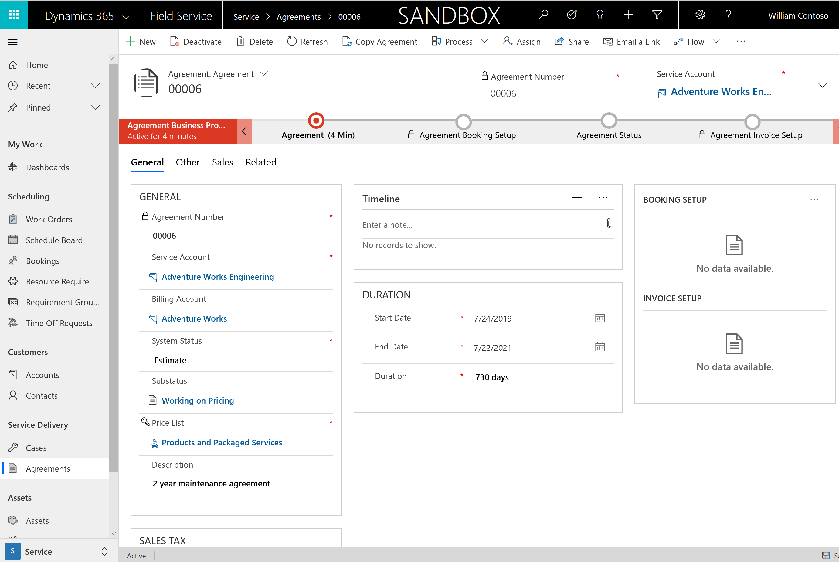 Screenshot of an agreement showing all the fields.