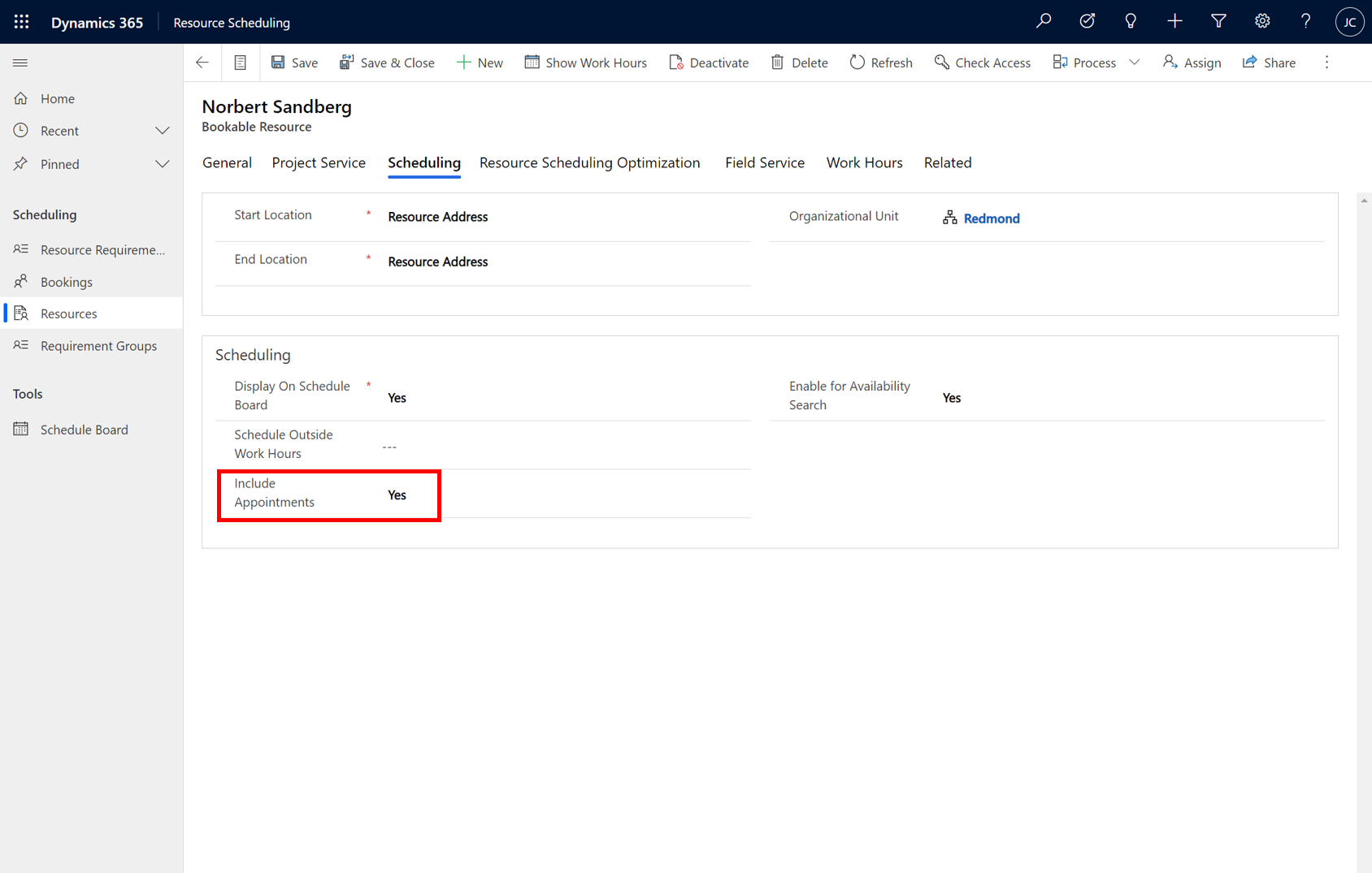 Show appointments on the schedule board Dynamics 365 Field Service