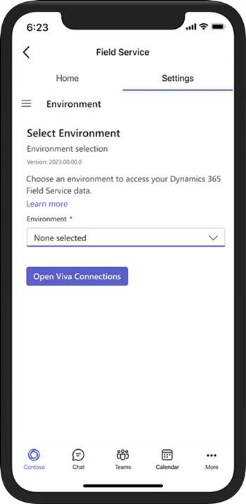 Screenshot of Field Service environment selection for the frontline worker