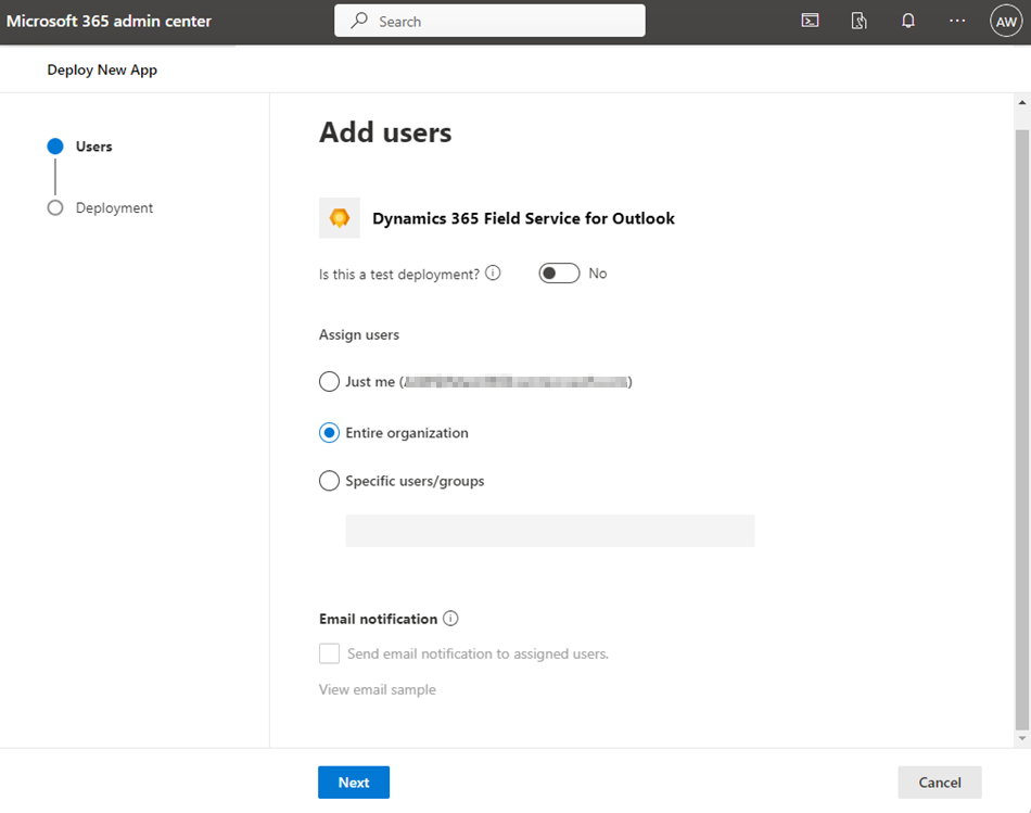 Field Service Outlook Add users screenshot