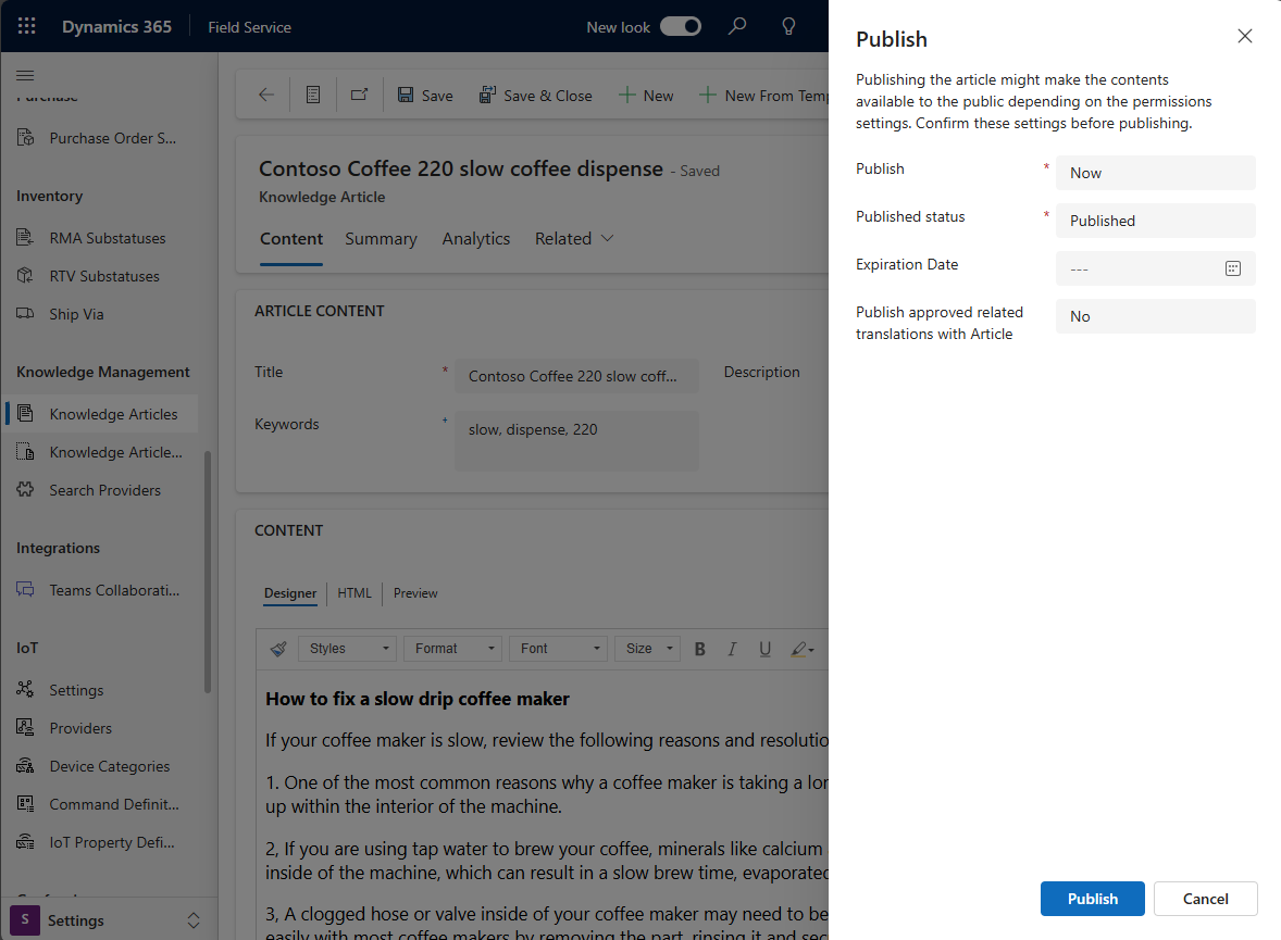 Create knowledge articles - Dynamics 365 Field Service | Microsoft Learn