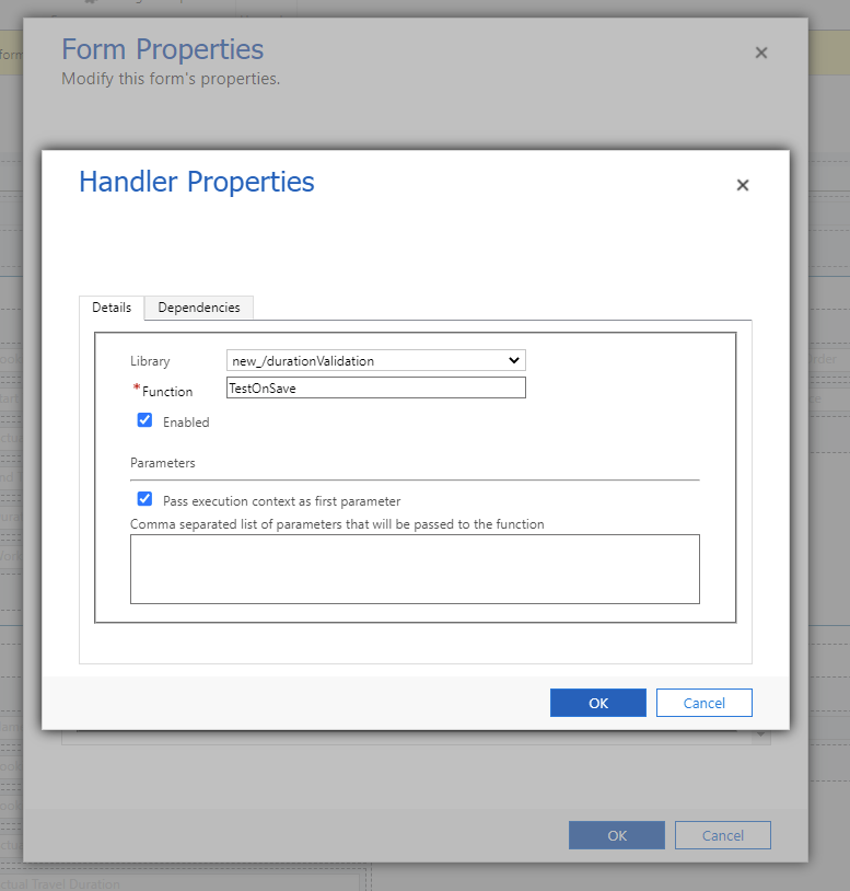 Handler properties within the form properties.