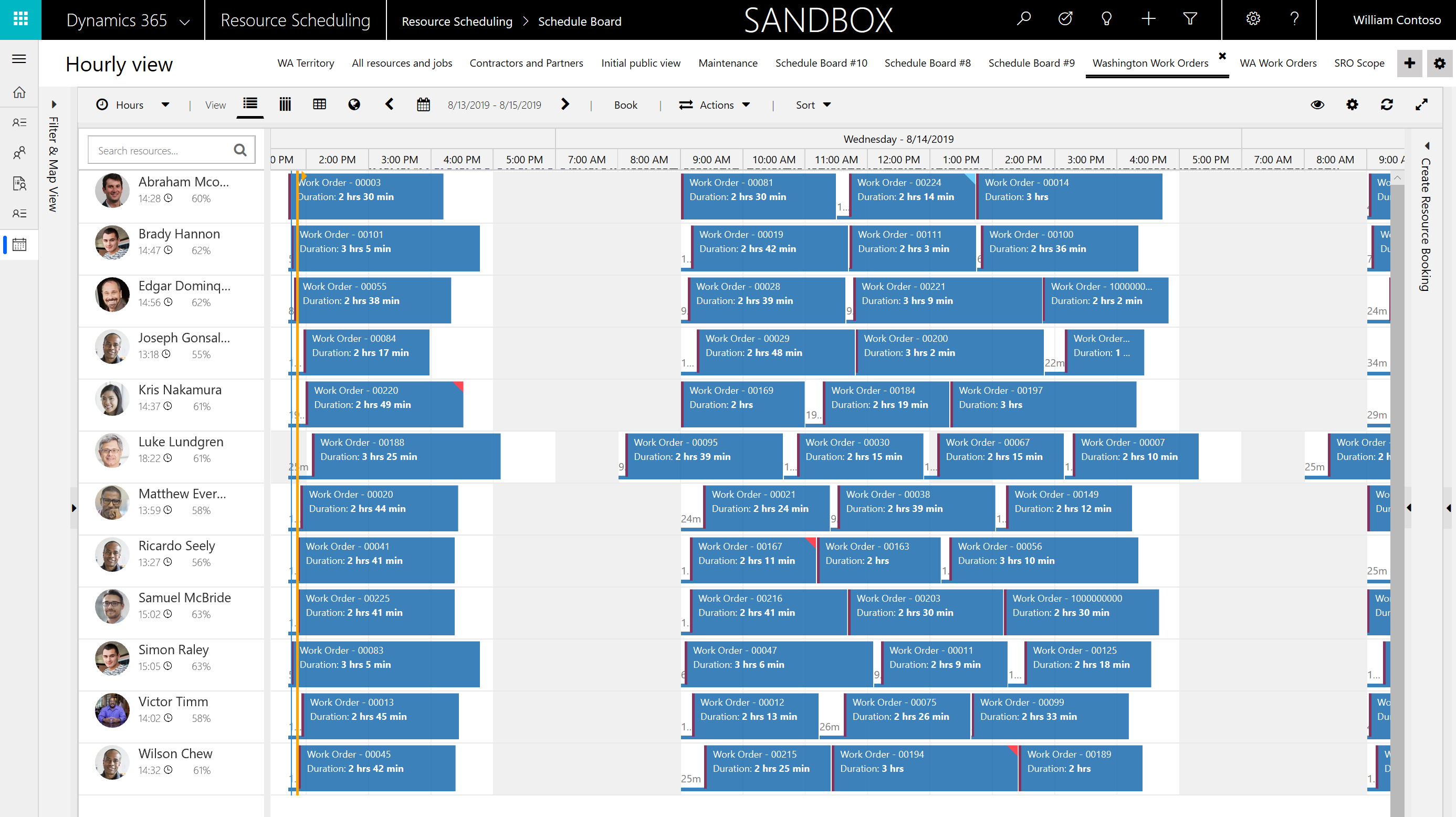 Screenshot of the schedule board.