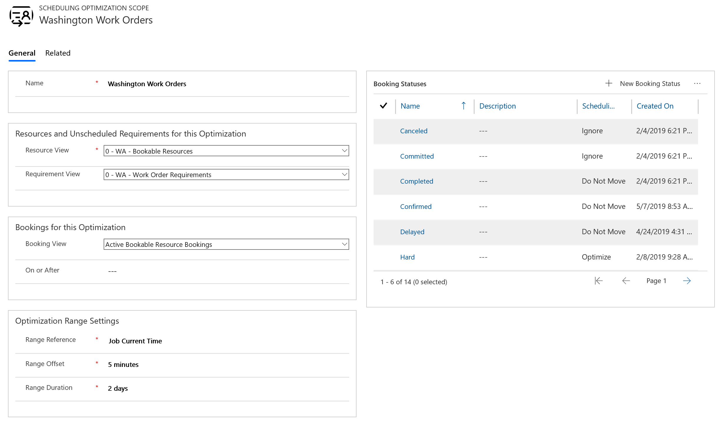 Screenshot of the scheduling optimization scope.