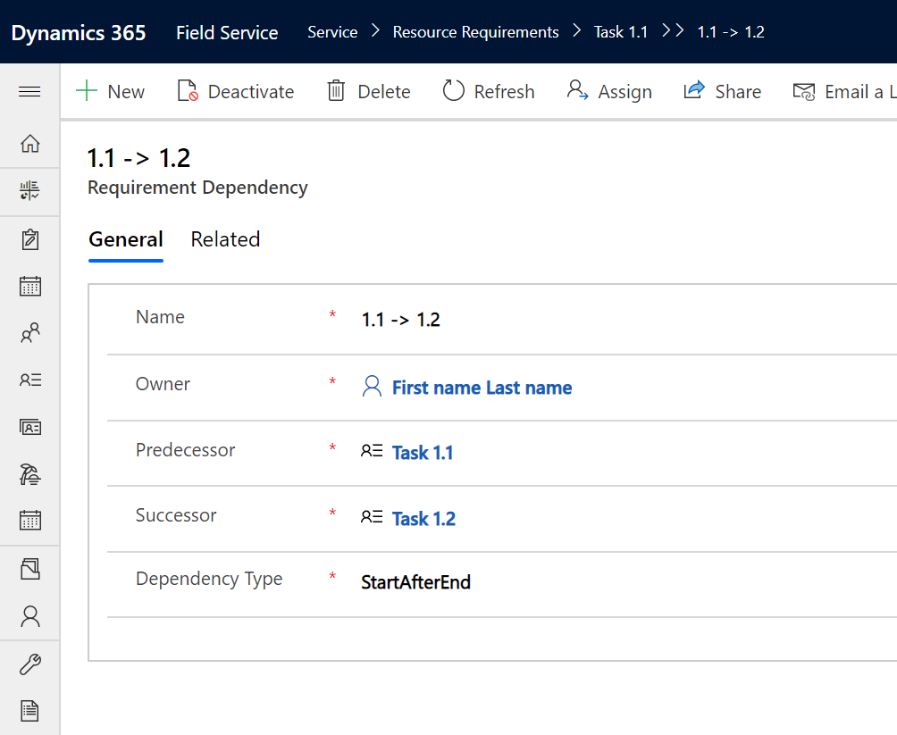 Screenshot of a requirement dependency.