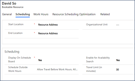 Screenshot of resource details, showing the scheduling rules.
