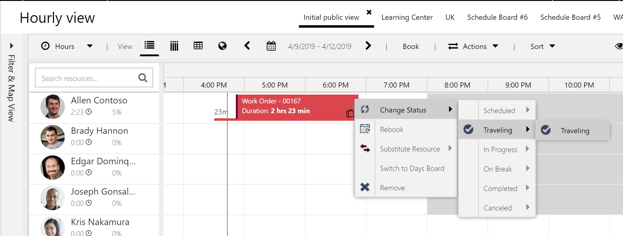 Screenshot of changing booking status to traveling.