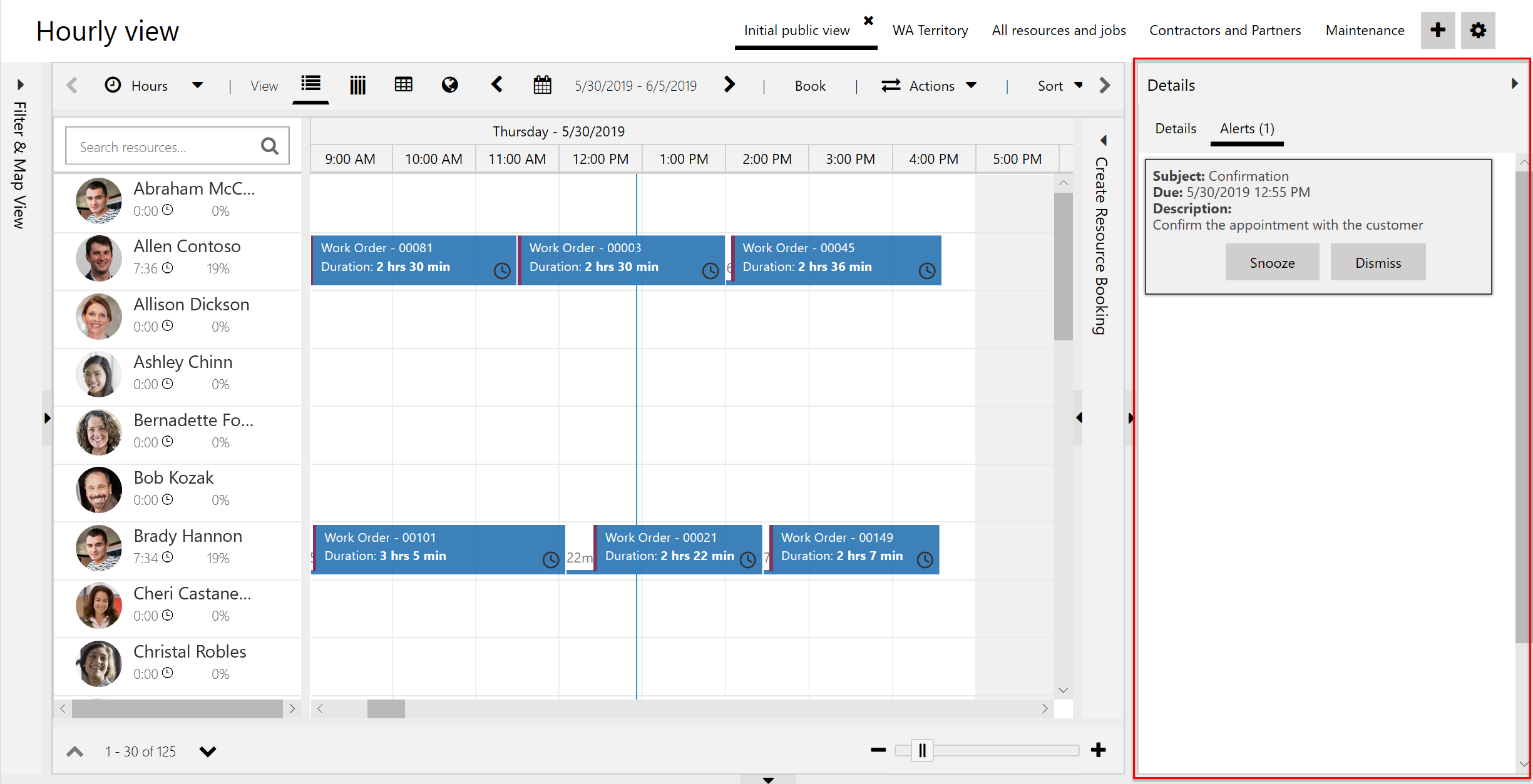 Screenshot of full schedule board showing booking alert.