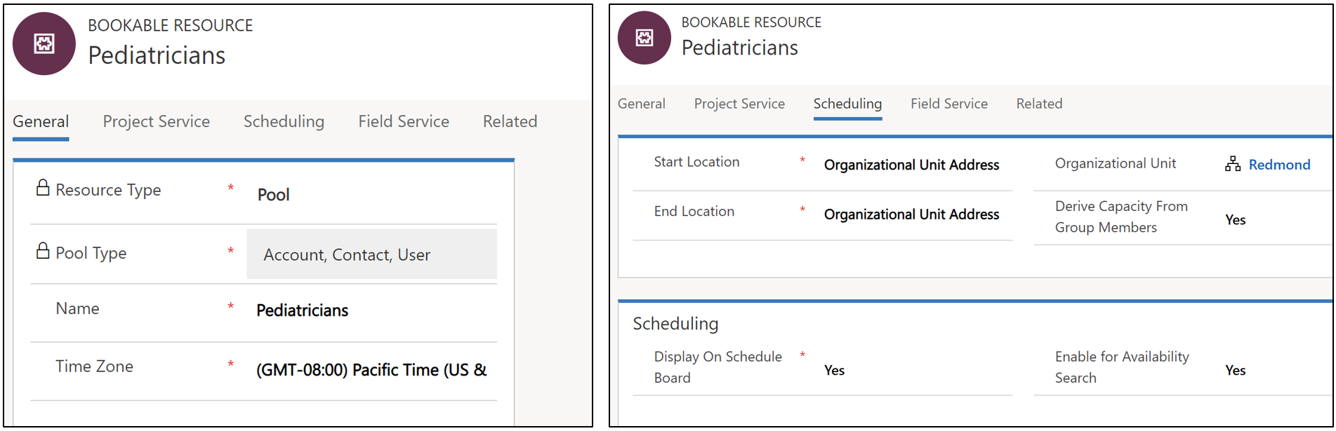 Screenshot of creating a scheduling facility with a pediatrician pool.