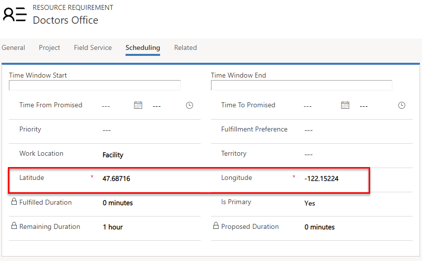 Screenshot of work location and latitude and longitude on requirement.