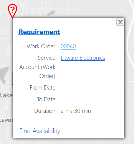 Screenshot of Requirement Map Pin Tooltips View.