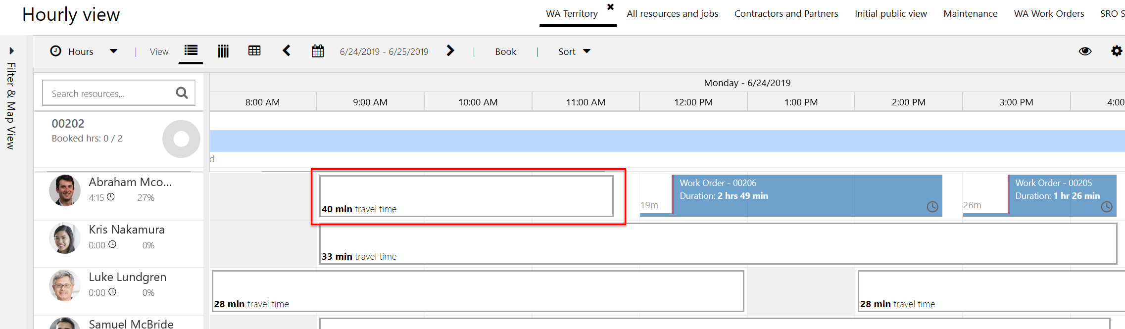 Screenshot of scheduling work order before other bookings with schedule assistant.