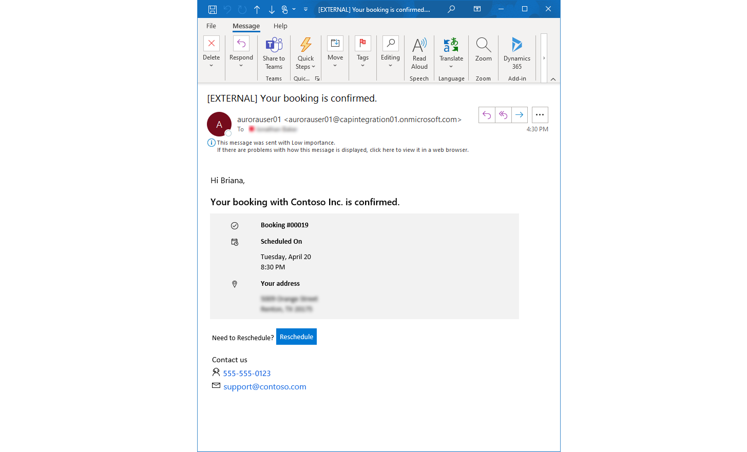 Email showing the customer that their booking in confirmed.