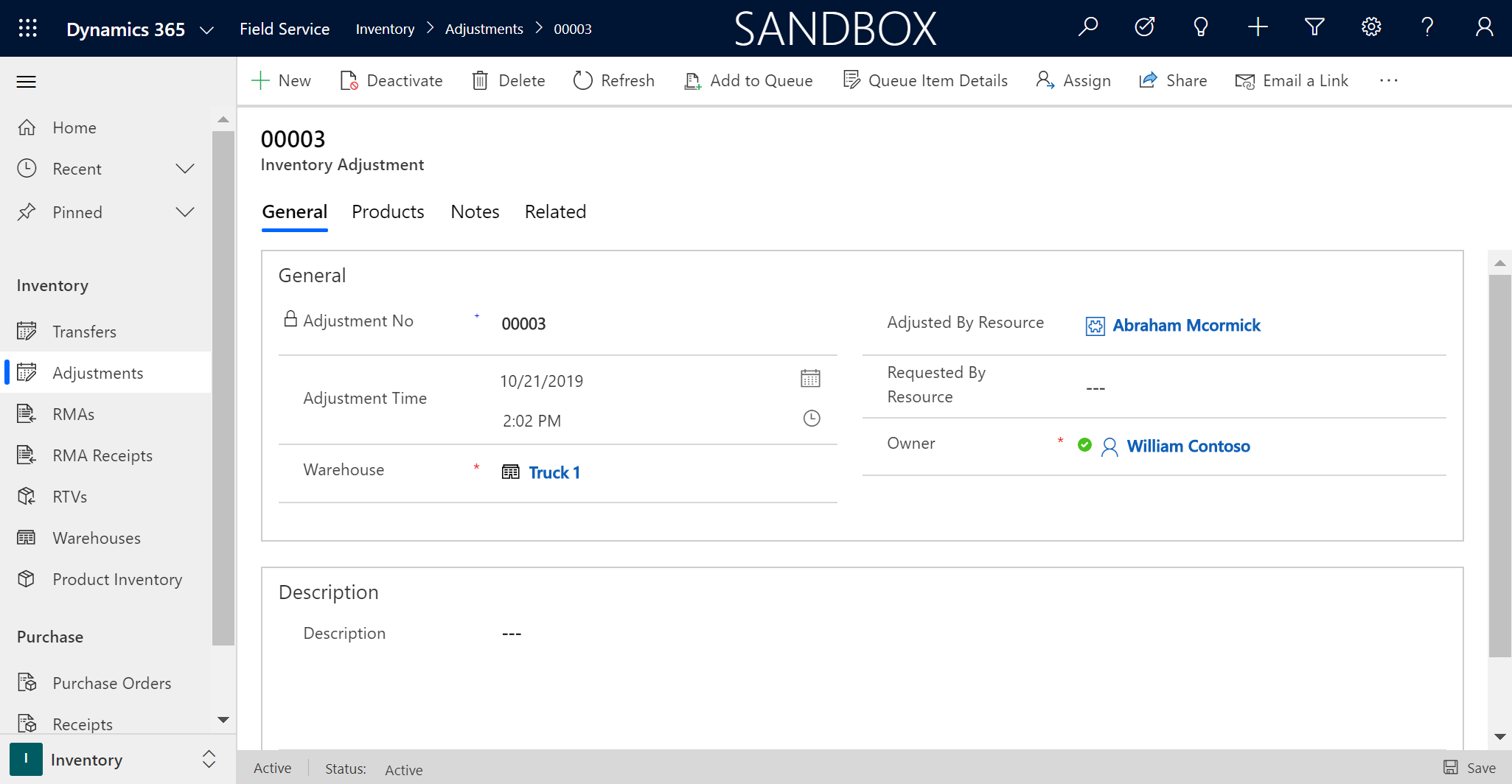 Screenshot of an invoice in Dynamics 365 Field Service.