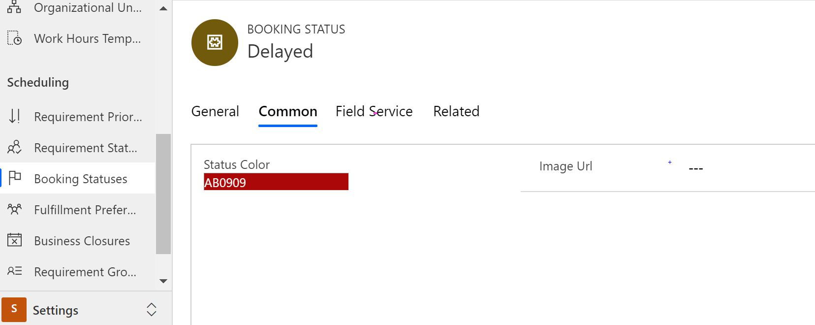 Screenshot of adding color and icon to booking status.
