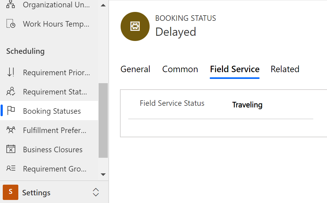 Screenshot of field service status.
