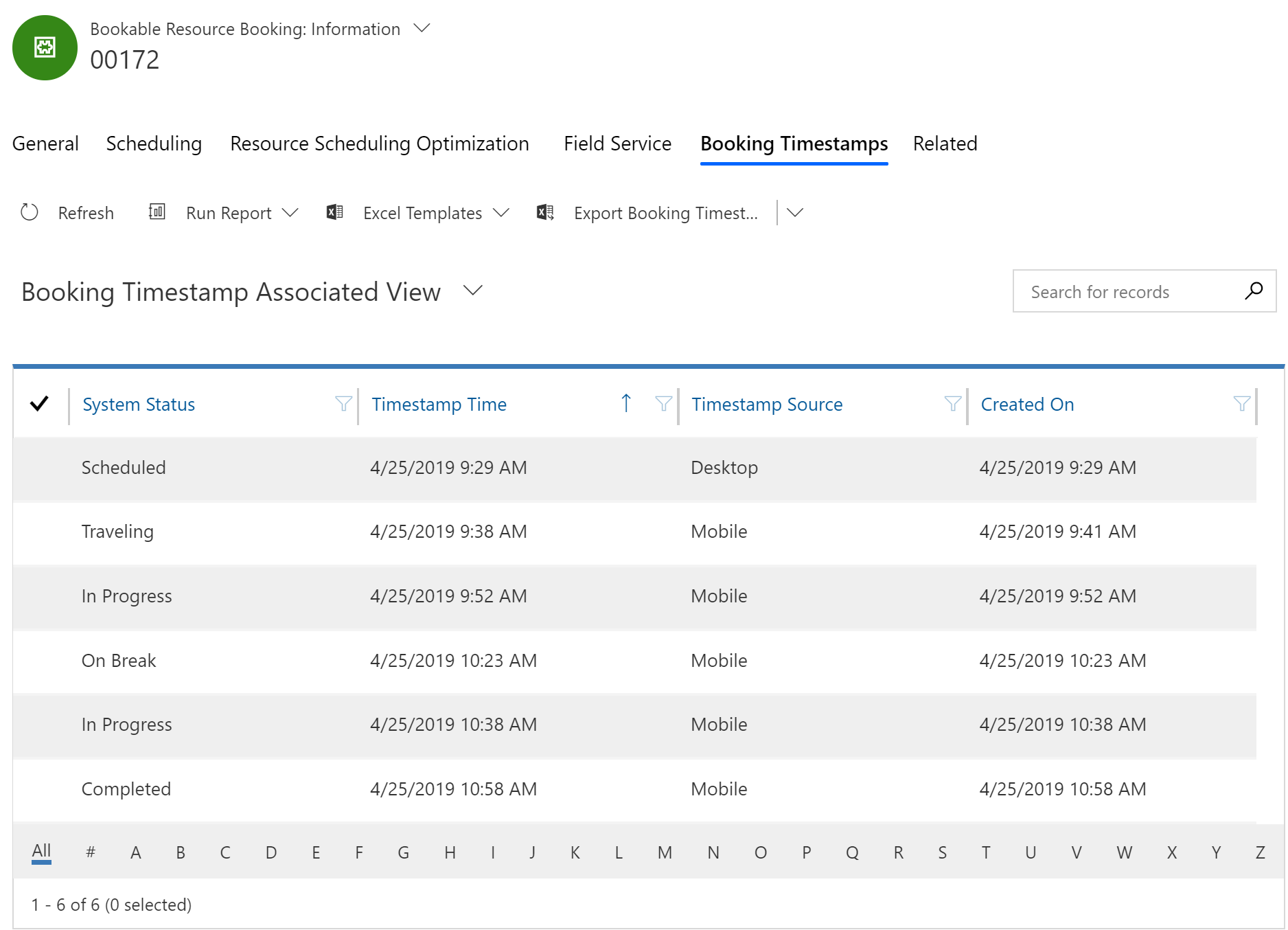 Screenshot of the Booking Information window, showing the Booking Timestamp tab with a System Status of Scheduled displaying multiple bookings.