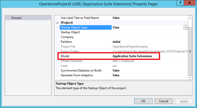 Project settings in Visual Studio.